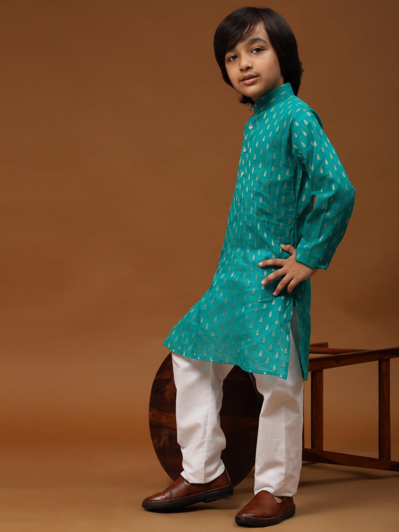 Pro-Ethic Style Developer Cotton Kurta Pajama For Kid's Boys Traditional dress Kurta Pajama set (S-234), 9-10 years, Firozi - Image 3