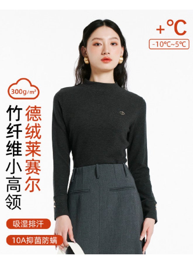 Modal Autumn And Winter Semi-High Neck Regular Shoulder Thick Style Fashion Simple Versatile High-End Long Sleeve Wearable Women'S Base Layer Shirt - Image 1