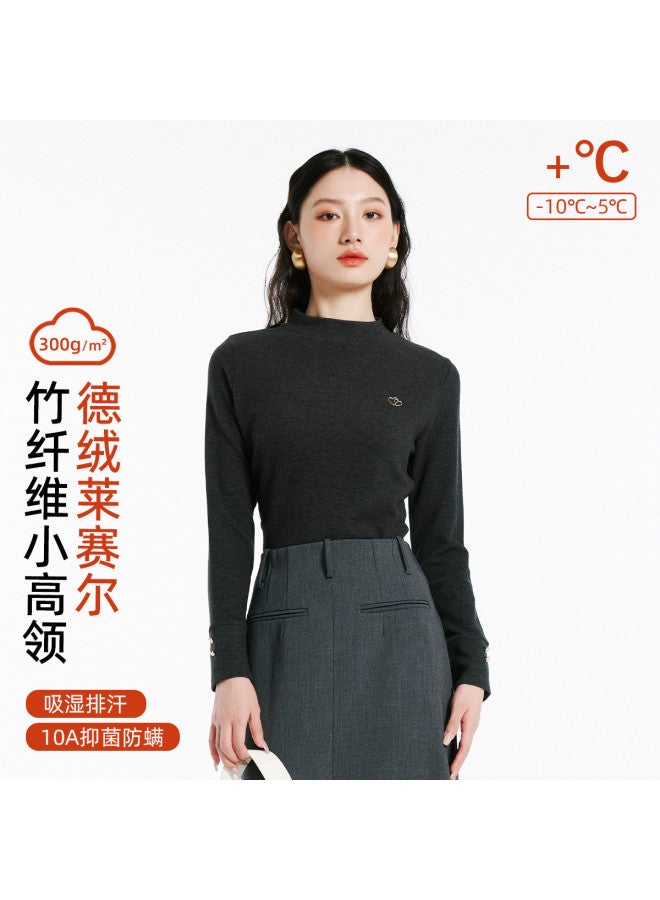 Modal Autumn And Winter Semi-High Neck Regular Shoulder Thick Style Fashion Simple Versatile High-End Long Sleeve Wearable Women'S Base Layer Shirt - Image 4