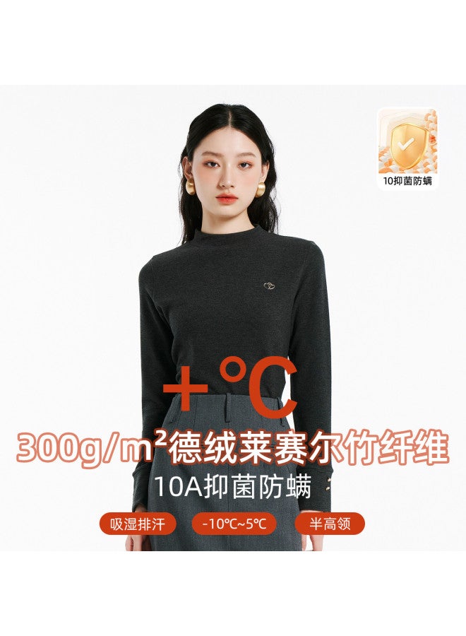Modal Autumn And Winter Semi-High Neck Regular Shoulder Thick Style Fashion Simple Versatile High-End Long Sleeve Wearable Women'S Base Layer Shirt - Image 2