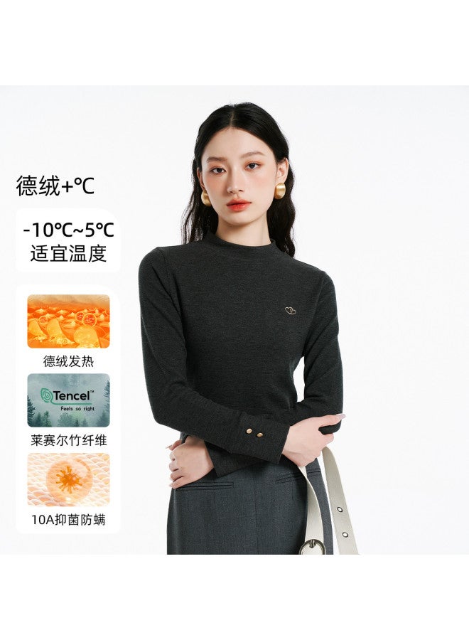 Modal Autumn And Winter Semi-High Neck Regular Shoulder Thick Style Fashion Simple Versatile High-End Long Sleeve Wearable Women'S Base Layer Shirt - Image 5