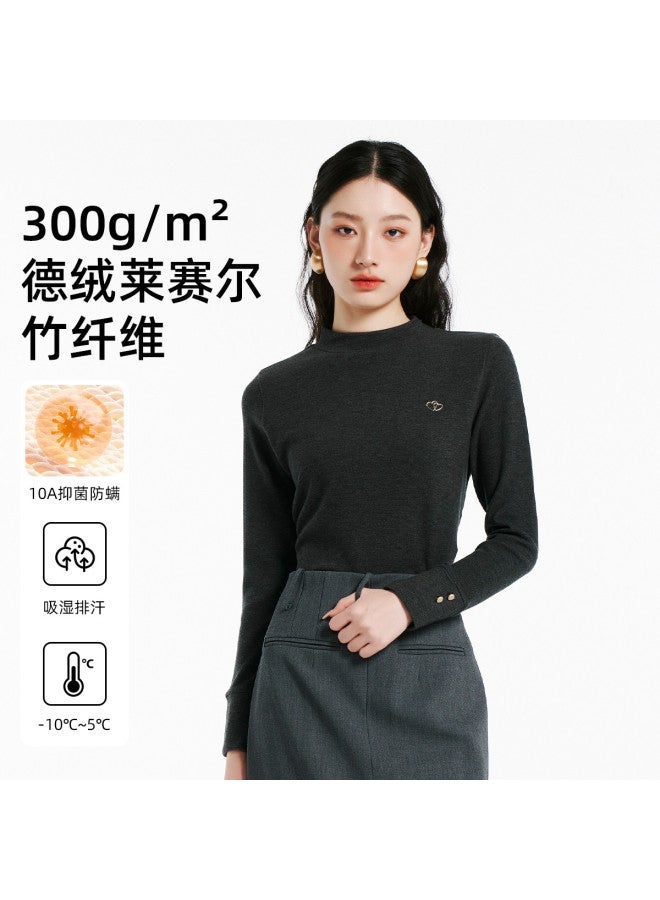 Modal Autumn And Winter Semi-High Neck Regular Shoulder Thick Style Fashion Simple Versatile High-End Long Sleeve Wearable Women'S Base Layer Shirt - Image 3