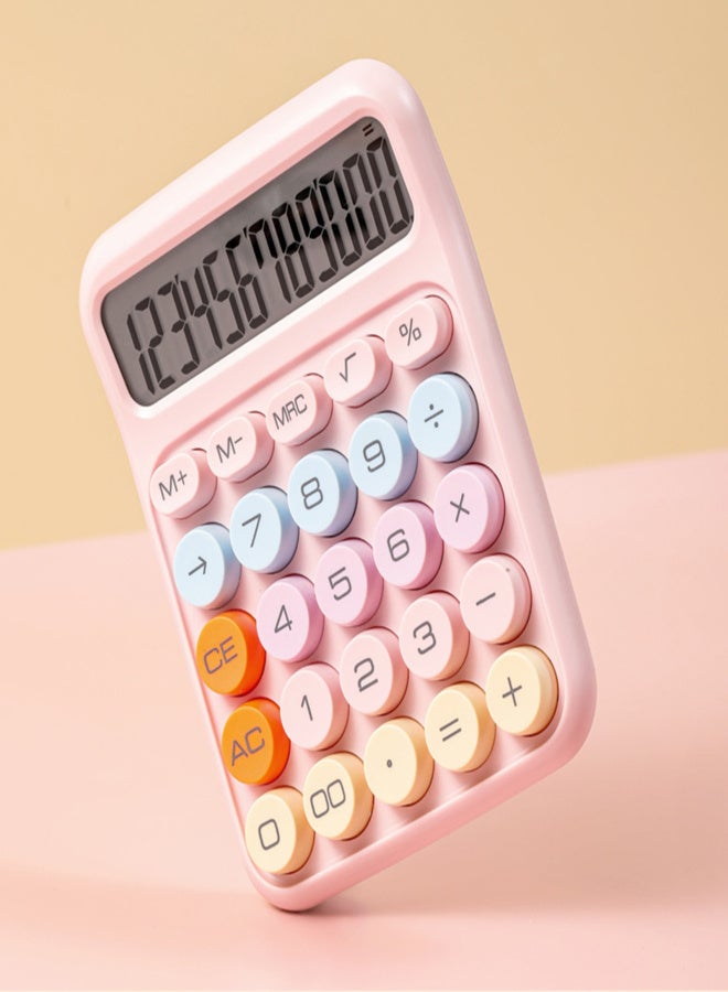 Mechanical Calculator 12 Digit Large LCD Display Big Round Button Cute Candy Colored Calculator Suitable for Office School Home for Kids Students Accountant - Purple - Image 3