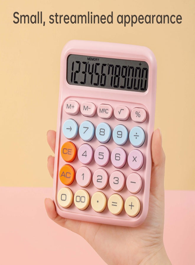 Mechanical Calculator 12 Digit Large LCD Display Big Round Button Cute Candy Colored Calculator Suitable for Office School Home for Kids Students Accountant - Purple - Image 4