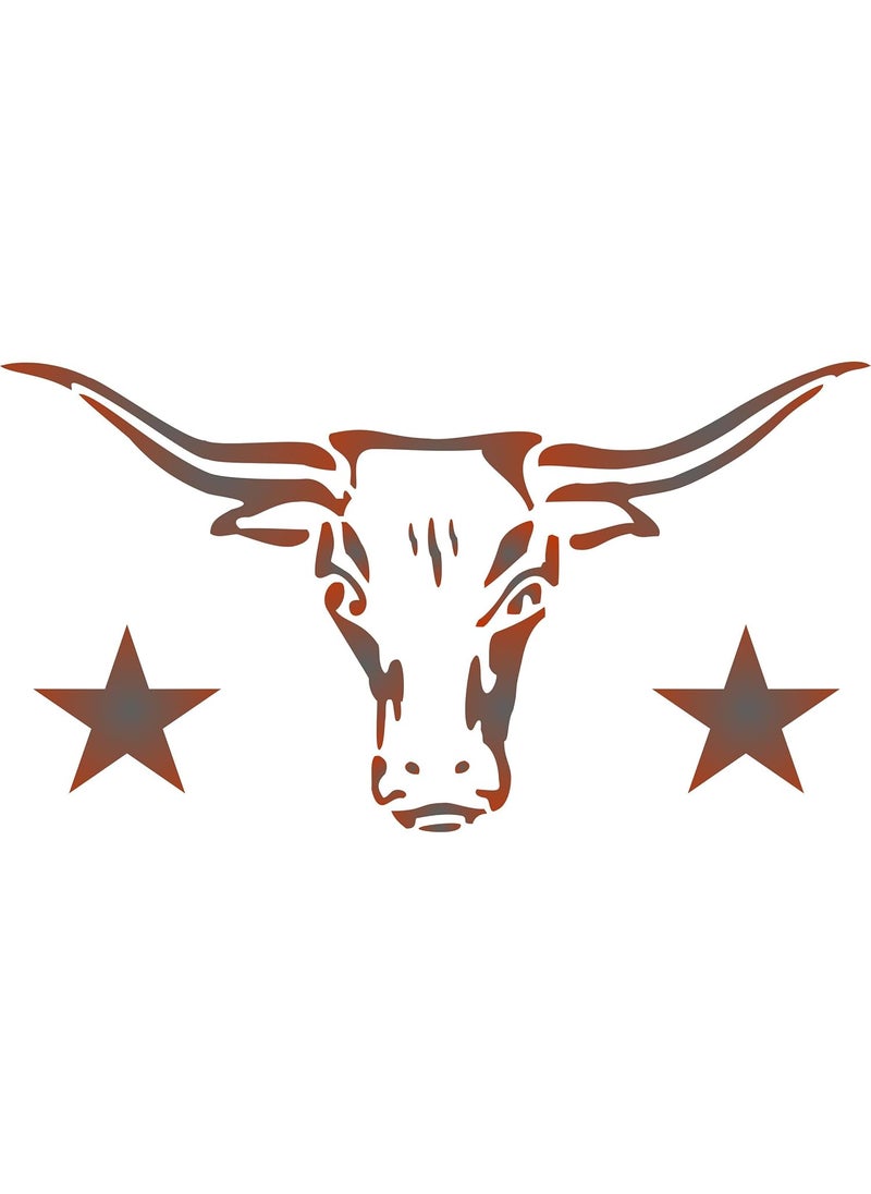 Usnyabni - Longhorn Stencil - (Size 15”w x 8”h) - Reusable Cow Bull Skull Texas Farm Animal Stencils for Painting - Use on Paper Projects Scrapbook Journal Walls Floors Fabric Furniture Glass Wood etc. - Image 1