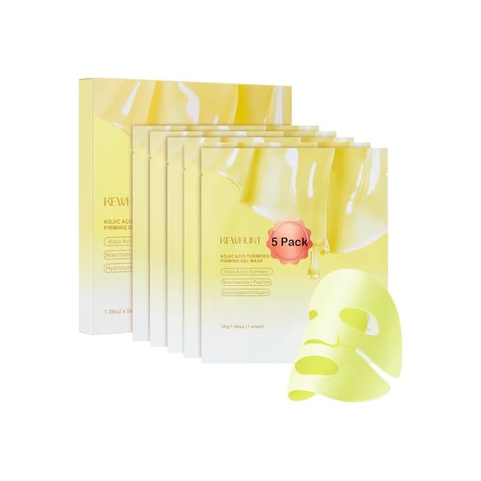 Kojic Acid Turmeric Gel Mask,Overnight Face Mask,Jelly Gel Collagen Mask with Niacinamide,Peptide for Glass Glow Skin - Elasticity, Firming, Smoothing,Fine Lines,Skincare 5ea Mothers Day Gifts for Mom