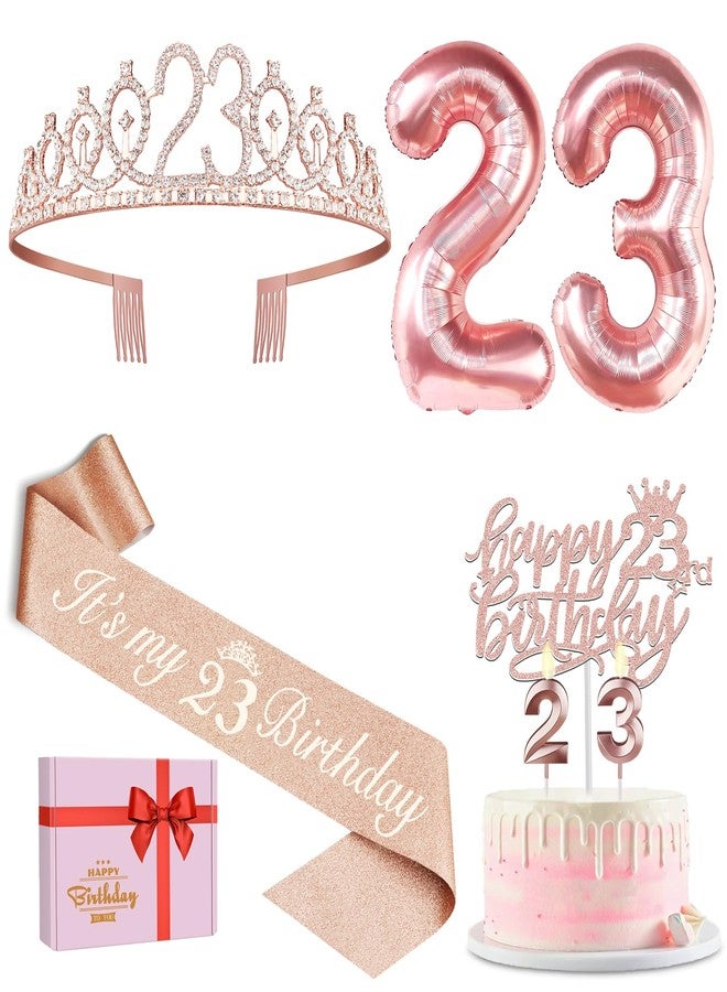 YeohJoy 23rd Birthday Decorations for Women, Include 23rd Birthday Sash and Tiara, Cake Topper and Candles, Number Balloons, 23 Year Old Gifts for Women - Image 1