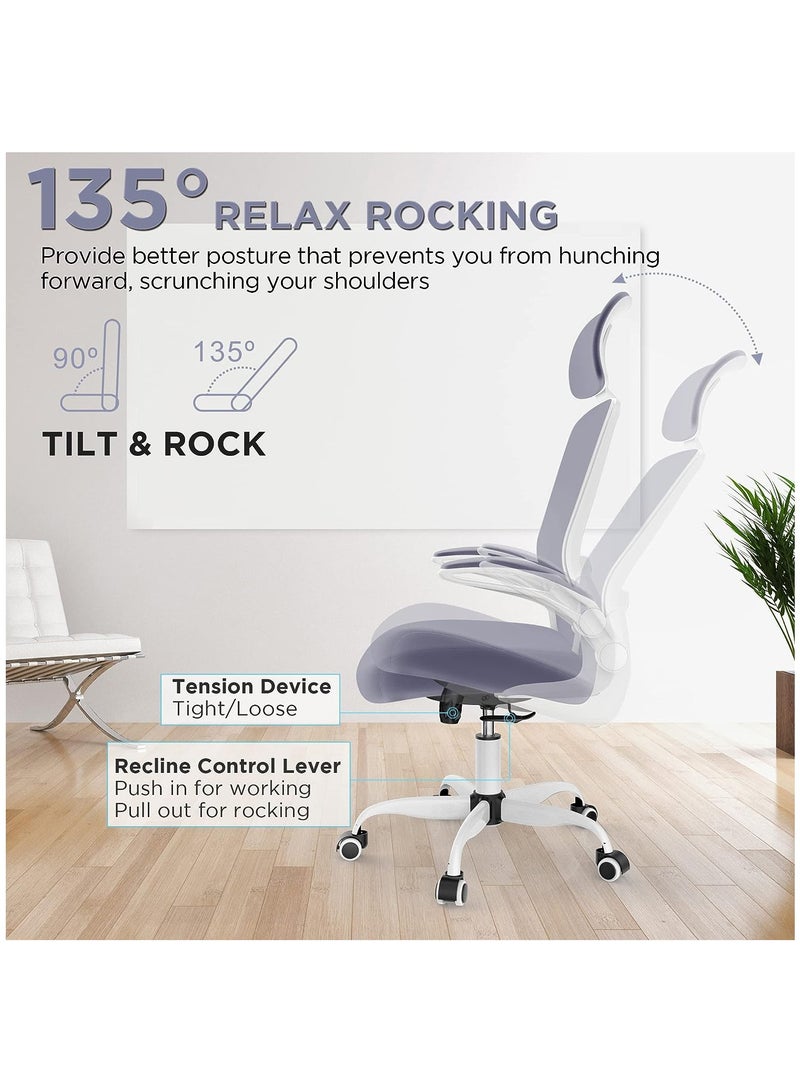 Arabest Ergonomic Office Chair Desk Chair For Home Office,High Back Desk Chair, Breathable Mesh Computer Chair with Wheels, Swivel Computer Task Chair With Flip-up Armrests and Lumbar Support (Grey) - Image 5