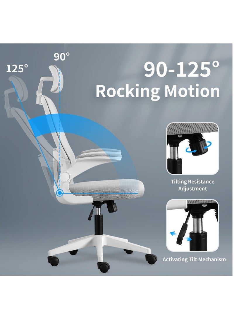 Arabest Ergonomic Office Chair Desk Chair For Home Office,High Back Desk Chair, Breathable Mesh Computer Chair with Wheels, Swivel Computer Task Chair With Flip-up Armrests and Lumbar Support (Grey) - Image 4