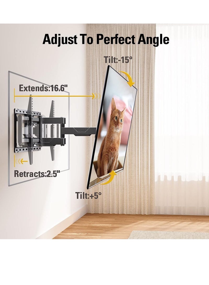 TV Wall Mount for Most 42-84 Inch TV, Full Motion TV Mount with Swivel and Tilt, TV Bracket with Articulating Dual Arms, Fits 16inch Studs, Max VESA 600X400 mm, - Image 2