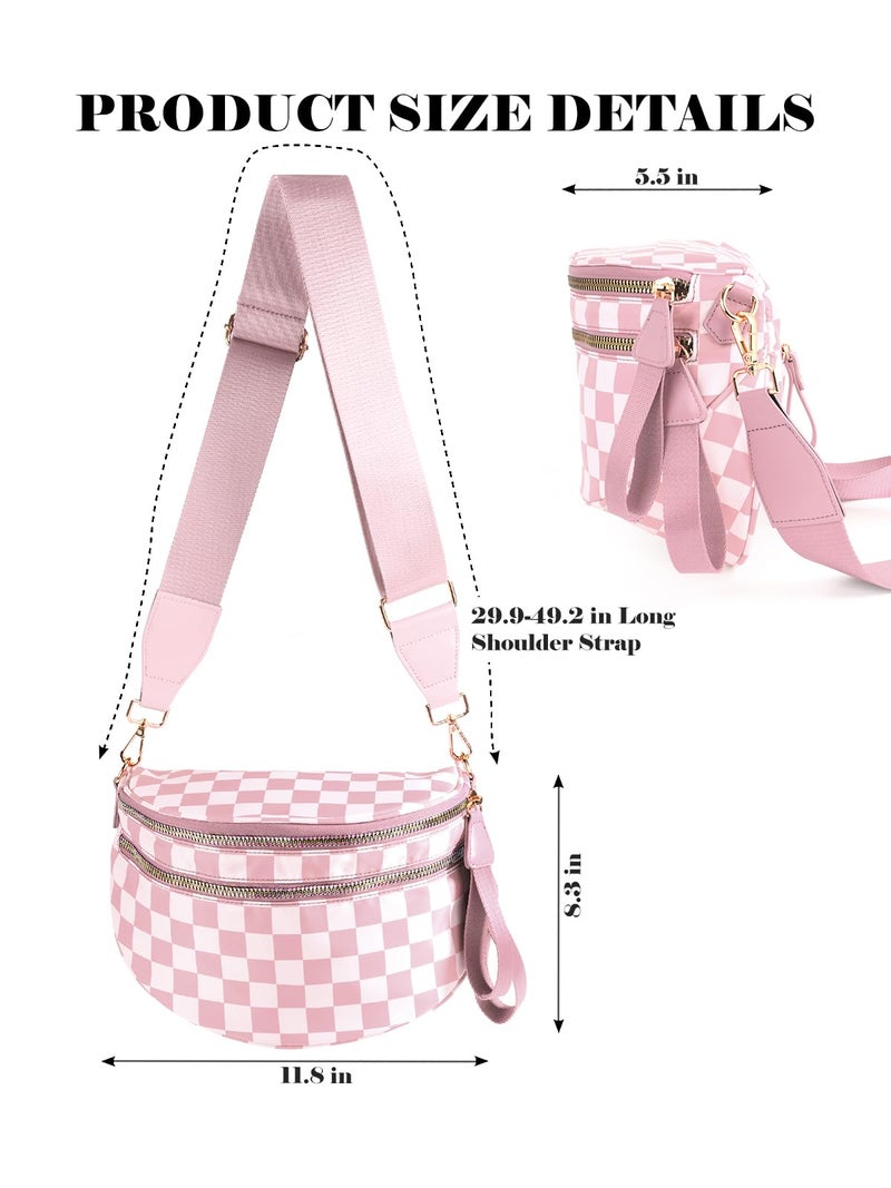 MEISEY Black and White Checkered Crossbody Bum Bag for Women,Spacious Checkered Purse Fanny Packs Belt Bag Sling Bag with Shoulder Strap (Light Pink Checkered) - Image 3