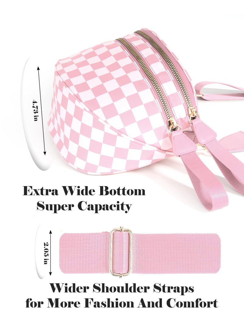 MEISEY Black and White Checkered Crossbody Bum Bag for Women,Spacious Checkered Purse Fanny Packs Belt Bag Sling Bag with Shoulder Strap (Light Pink Checkered) - Image 5