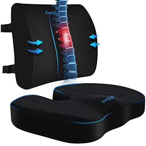 CushZone Seat Cushion Lumbar Support Pillow with Adjustable StrapChair Cushions for Sciatica Pain Reliefwith Washable Cover Memory Foam for Car Travel and WheelchairBlack