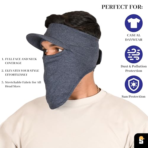 SOUL eTHICS R2 Cotton Visor Face Mask | Unisex Balaclava | Full Face Ninja Mask | Unisex Bike Riding & Cycling, Anti Pollution Dust & Sun Protection Full Face Cover Reusable Visor Mask (Jeans Blue) - Image 2