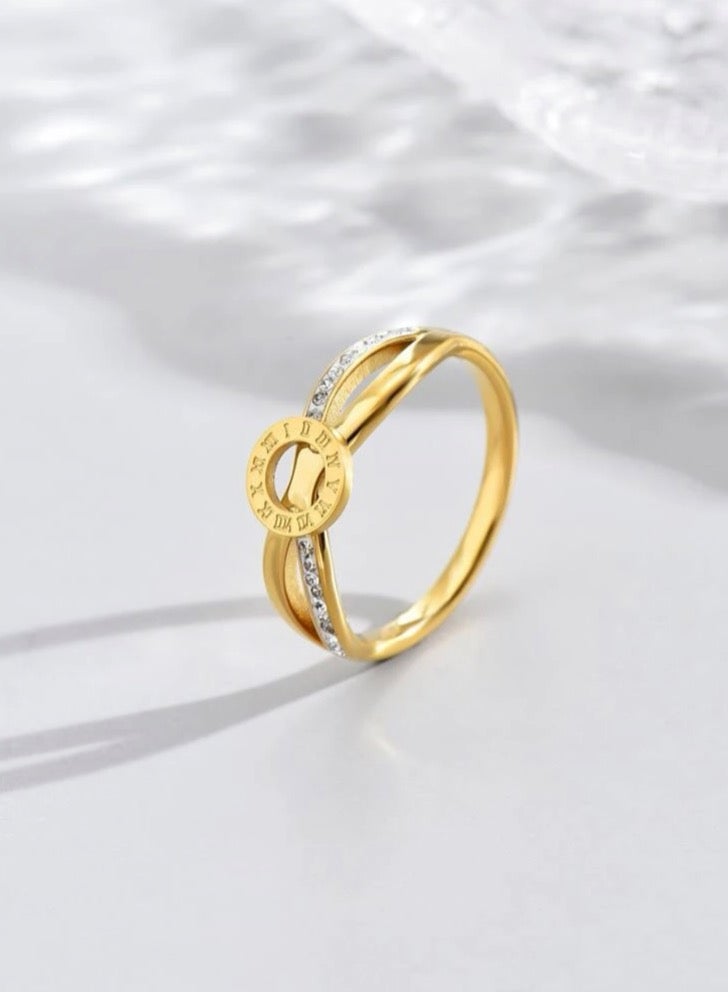 بلو لاين خاتم نسائي أنيق من الاستانلس ستيل مطلي باللون الذهبي مقاس 6 - Image 1