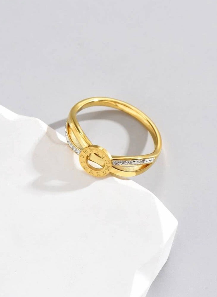 بلو لاين خاتم نسائي أنيق من الاستانلس ستيل مطلي باللون الذهبي مقاس 6 - Image 3