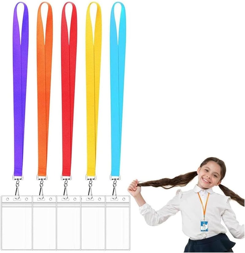 Goodern Colorful Lanyard With Id Card Holder,5 Pcs Durable Cruise Lanyards With Waterproof Clear Name Tags Office Travel Accessories School Id Badges Cards Name Badges Holder For Adults Kids-A - Image 1