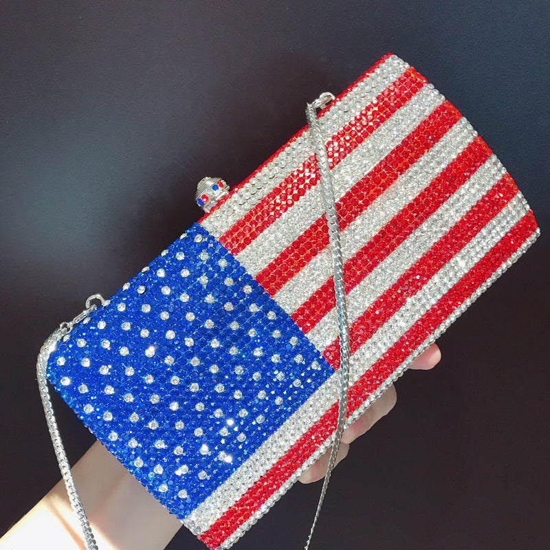 Carefully Selected American Flag Diamond-Encrusted Evening Bag Export Full Diamond Clutch Bag Banquet Women'S Bag Rhinestone Bag - Image 3