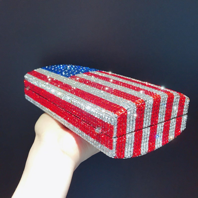 Carefully Selected American Flag Diamond-Encrusted Evening Bag Export Full Diamond Clutch Bag Banquet Women'S Bag Rhinestone Bag - Image 5