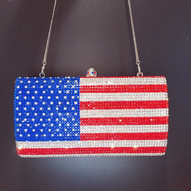 Carefully Selected American Flag Diamond-Encrusted Evening Bag Export Full Diamond Clutch Bag Banquet Women'S Bag Rhinestone Bag - Image 2