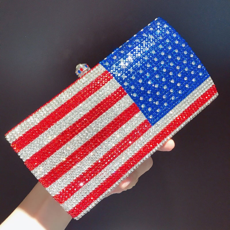 Carefully Selected American Flag Diamond-Encrusted Evening Bag Export Full Diamond Clutch Bag Banquet Women'S Bag Rhinestone Bag - Image 4