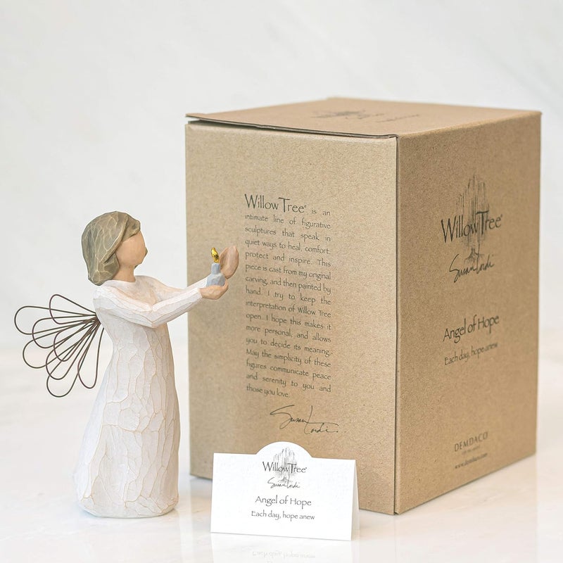 Willow Tree تمثال ملاك الأمل من شجرة الصفصاف - مصنوعة من الراتنج المطلي يدويًا مع أجنحة سلكية - Image 5