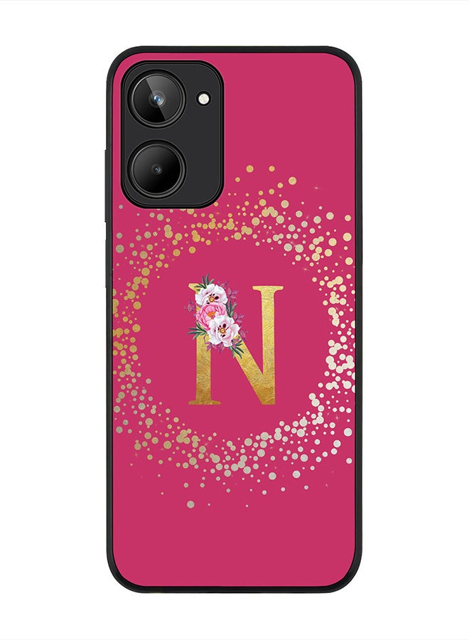 Stylizedd Cover for Realme 10 4G Case , Rugged Black Slim fit Thin Protective Phone Cases -  Custom Monogram Initial Letter Floral Pattern Alphabet - N (Dark Pink Rose) - Image 1