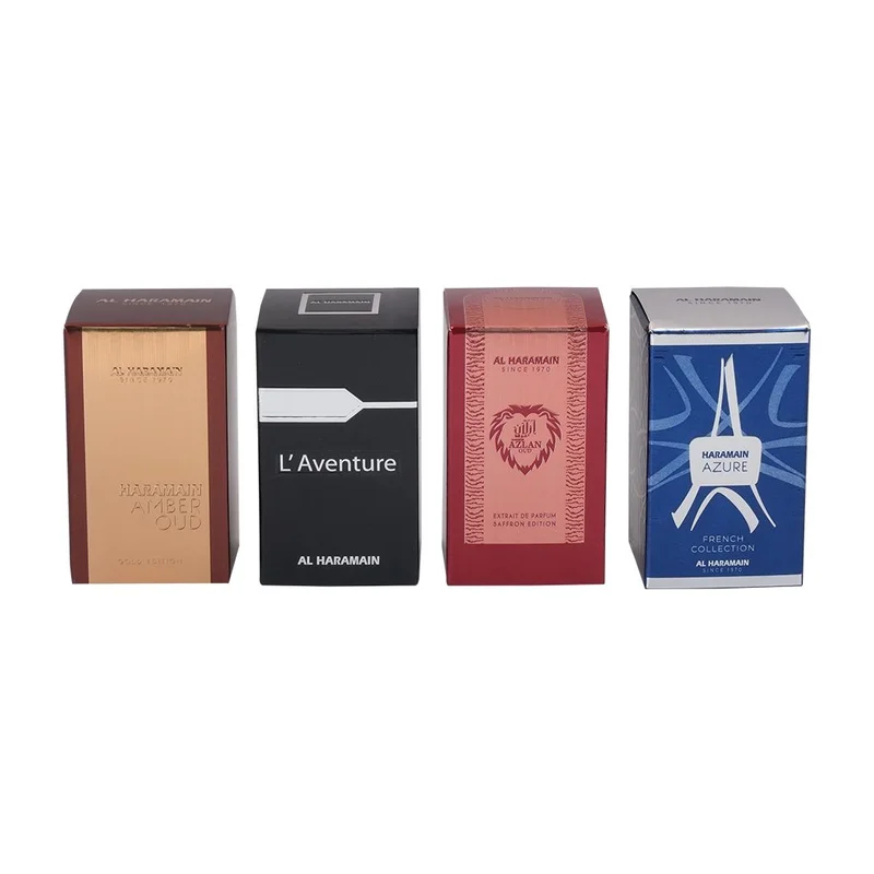 Al Haramain Al Haramain Luxury Travel Perfume Gift Set 4 x 10ml | Amber Oud Gold, L’Aventure, Azlan Saffron & Azure | Mini EDP Collection for Men & Women