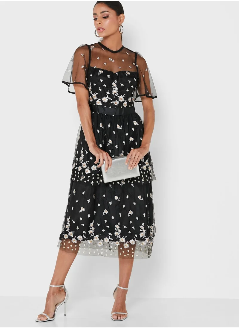 Ella Limited Edition Floral Overlay Midi Dress