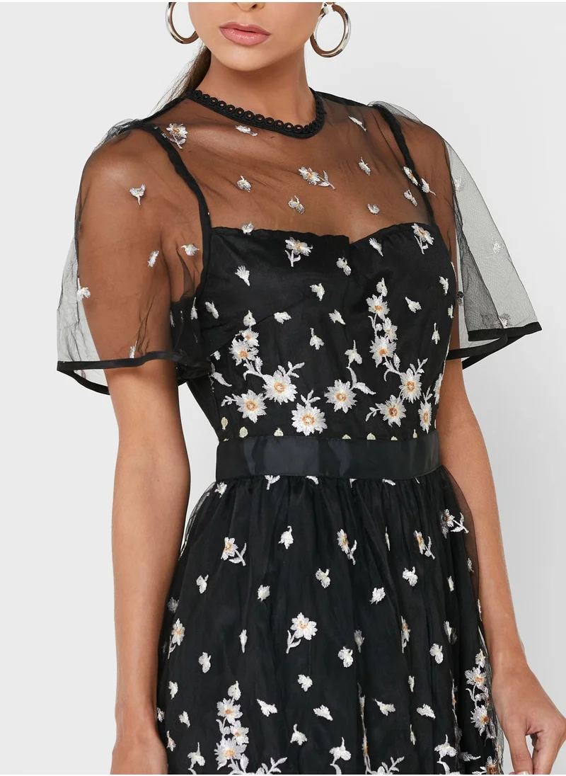 Ella Limited Edition Floral Overlay Midi Dress