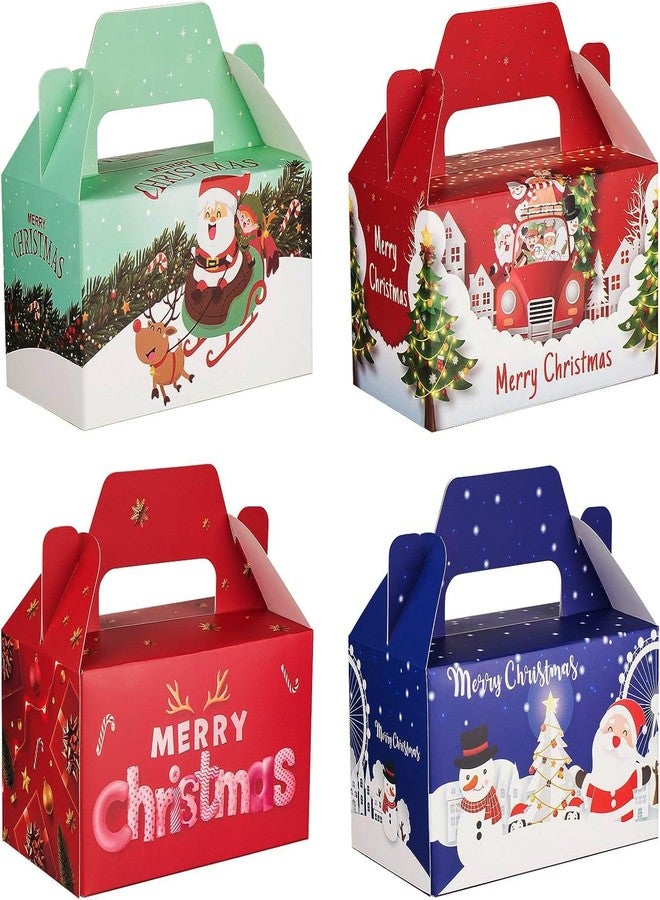 FloraSea 24 PCS 3D Christmas Cookie Gift Boxes with Handles for Holiday Xmas, School Classroom Party Favor Supplies, Candy Treat Cardboard Cookie Boxes, 4 Designs, Christmas Gift Boxes - Image 1