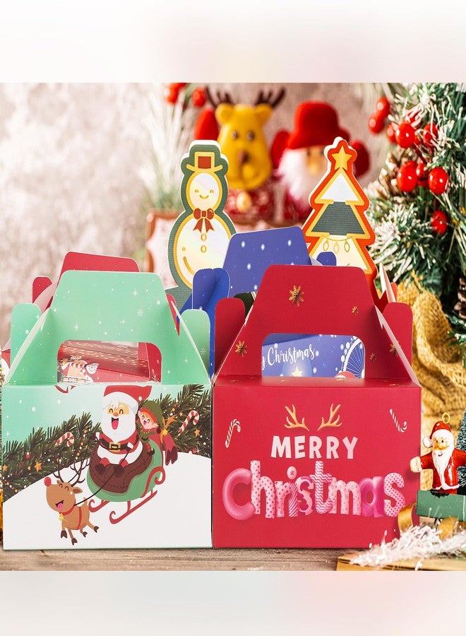 FloraSea 24 PCS 3D Christmas Cookie Gift Boxes with Handles for Holiday Xmas, School Classroom Party Favor Supplies, Candy Treat Cardboard Cookie Boxes, 4 Designs, Christmas Gift Boxes - Image 4