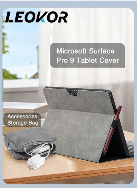 Tablet Cover Suitable for Surface Pro 9 (13-Inch) 2022 Cover,Protective Holder Compatible with Keyboard,Business Case with Accesory Bag for Microsoft (Gray)