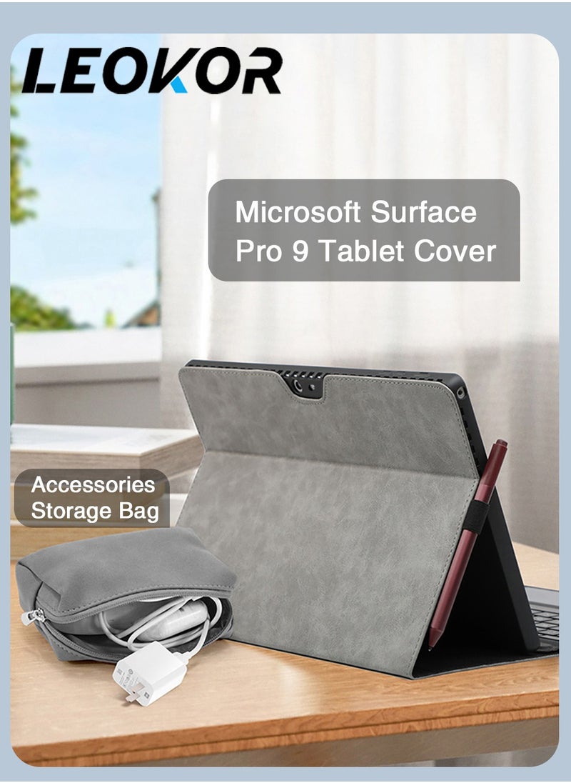 LEOKOR - Tablet Cover Suitable for Surface Pro 9 (13-Inch) 2022 Cover,Protective Holder Compatible with Keyboard,Business Case with Accesory Bag for Microsoft (Gray) - Image 1