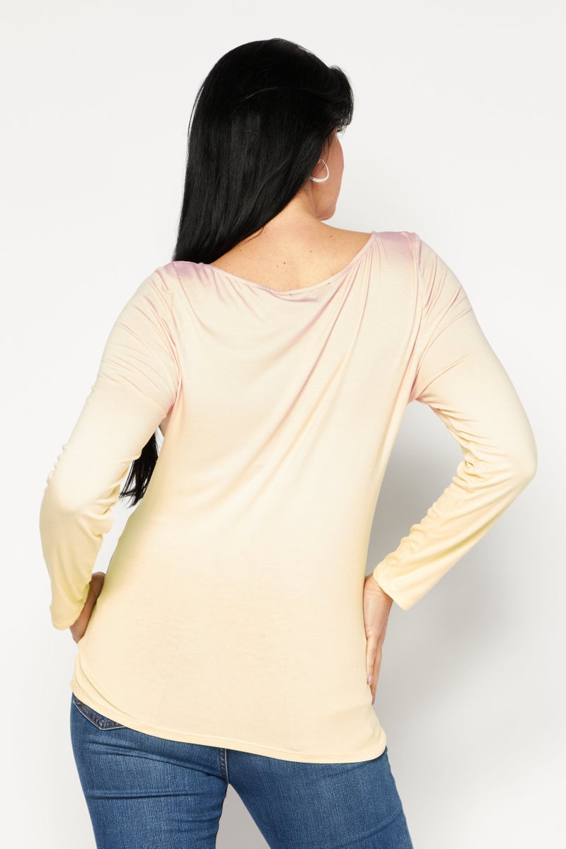 INC Women Round Neck Long Sleeve Ombre Print Top, Pink - Image 4