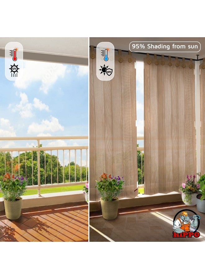 HIPPO - PE 95% Outdoor Sun Blocking Balcony Curtains Loop UV Protection, Sun Shading Light Filtering, Temperature Reducing 9 ft Long Door Curtain, Set of 2 pcs (Persian-Beige || 4.5FTX9FT) - Image 2