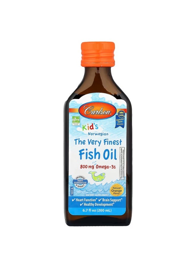 كارلسون‏, زيت السمك النرويجي الأجود للأطفال، نكهة البرتقال الطبيعية، 6.7 أونصات سائلة (200 مل)، (2,300 ملجم لكل جرعة/حصة)