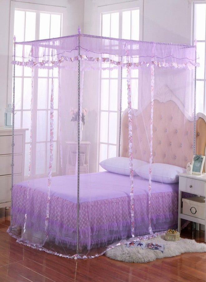 JQWUPUP Twin Canopy Bed Curtains - 4 Corner Canopy for Beds, Bed Canopy for Girls Adults, Bedroom Home Decor (Twin Size, Purple) - Image 2