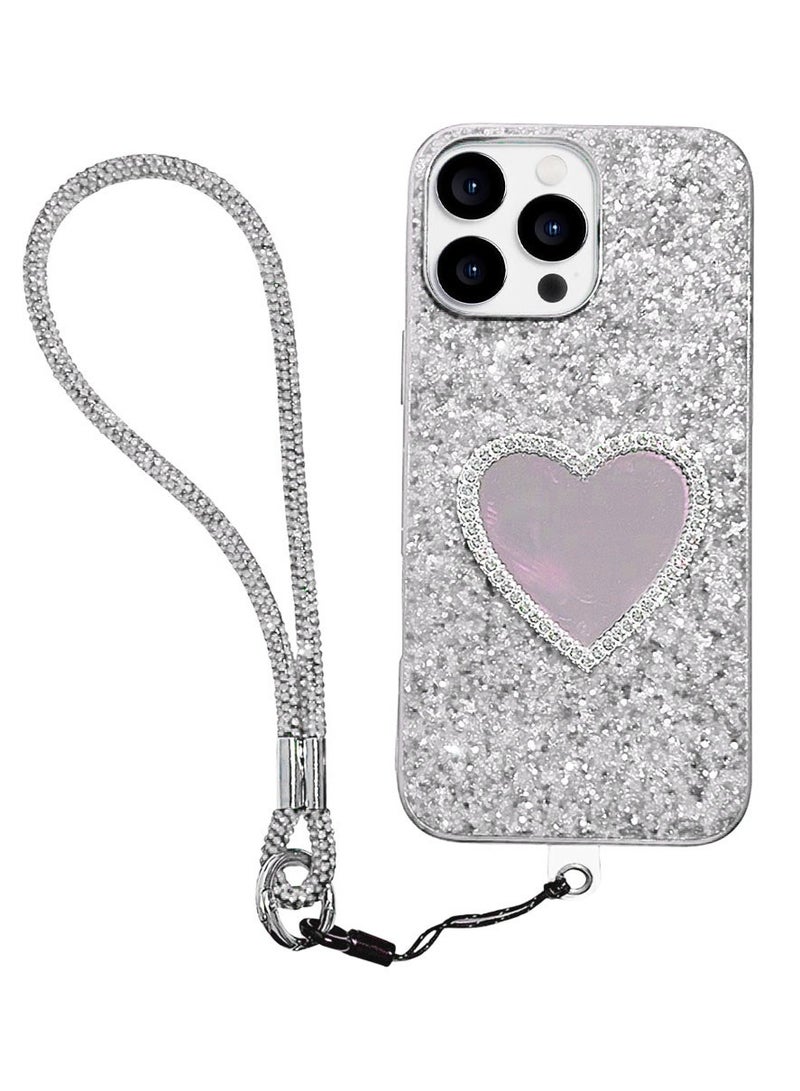 Glitter Phone Wrist Strap, Bling Rhinestone Short Hand Lanyard Bracelet with Keychain & Card Holder, Universal Mobile Phone Chain & Handbag Strap for Women