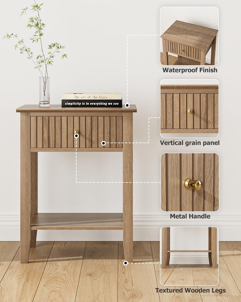 Apetaccat Fluted Nightstand, Farmhouse Night Stand with 1 Drawers, Mid Century Modern Side Accent Table,Bedside End Table for Bedroom, Living Room, Natural - Image 3