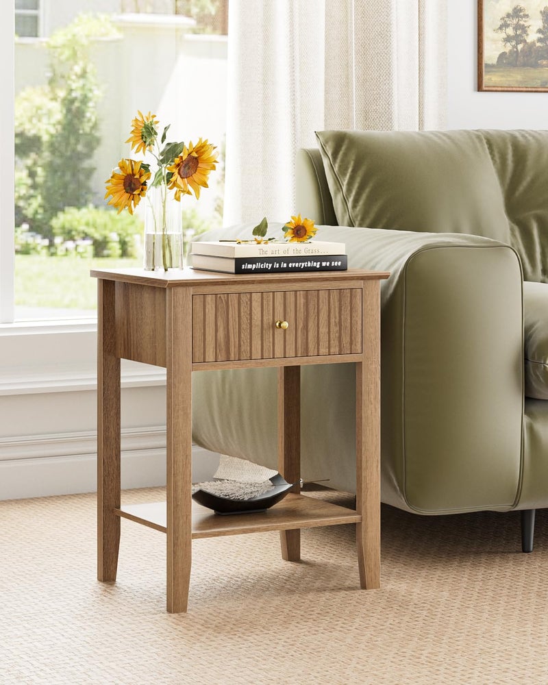 Apetaccat Fluted Nightstand, Farmhouse Night Stand with 1 Drawers, Mid Century Modern Side Accent Table,Bedside End Table for Bedroom, Living Room, Natural - Image 5