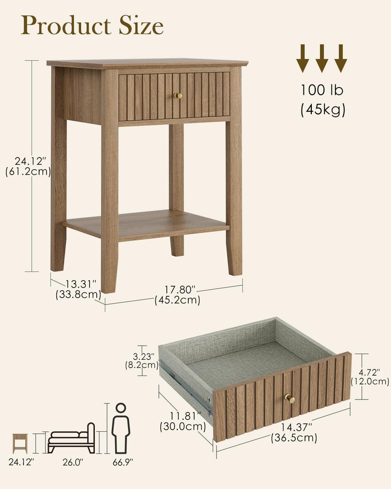 Apetaccat Fluted Nightstand, Farmhouse Night Stand with 1 Drawers, Mid Century Modern Side Accent Table,Bedside End Table for Bedroom, Living Room, Natural - Image 2