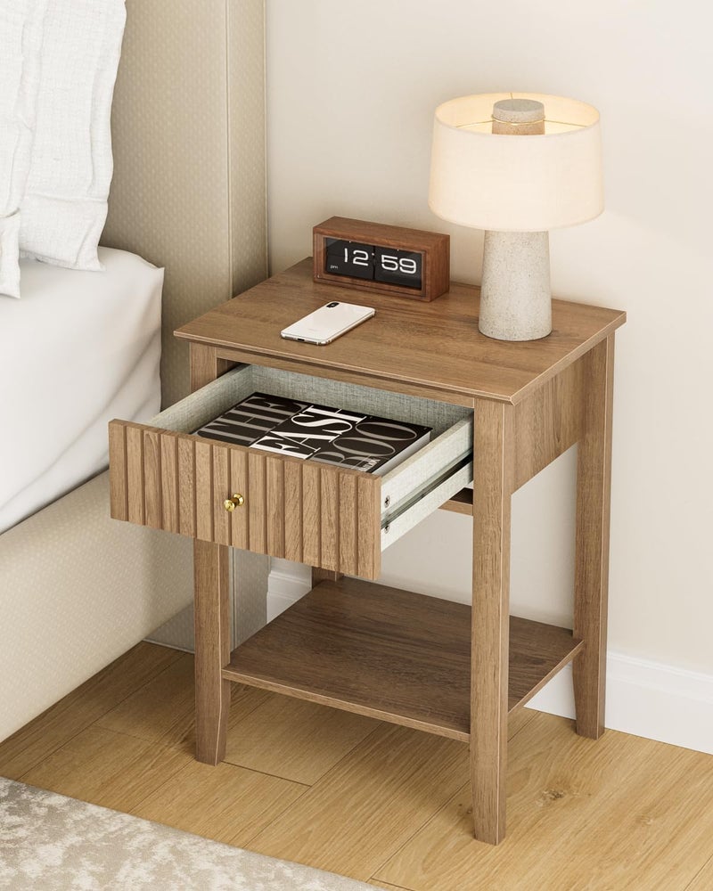 Apetaccat Fluted Nightstand, Farmhouse Night Stand with 1 Drawers, Mid Century Modern Side Accent Table,Bedside End Table for Bedroom, Living Room, Natural - Image 4