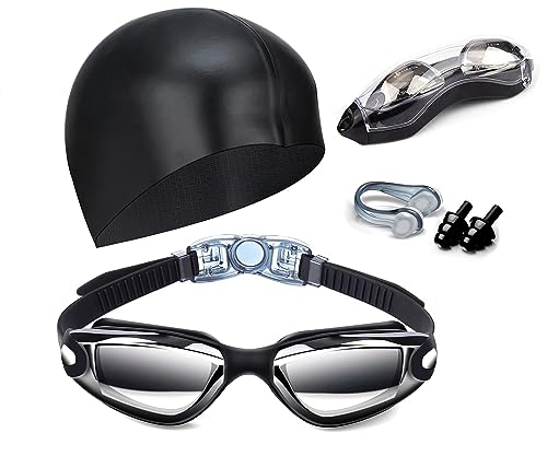 Hurdilen Swim Goggles Swimming Goggles No Leaking with Nose Clip, Earplugs, Swim Cap and Case for Men Women - Image 1
