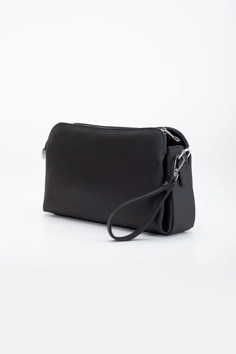Dilimler Ayakkabı Women's Clutch Wallet Bag Black 3 Compartments Long Short Strap