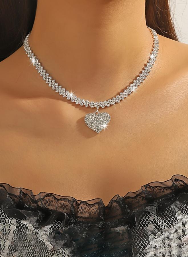 Take Two Sparkling Silver Heart Pendant Necklace - Image 1