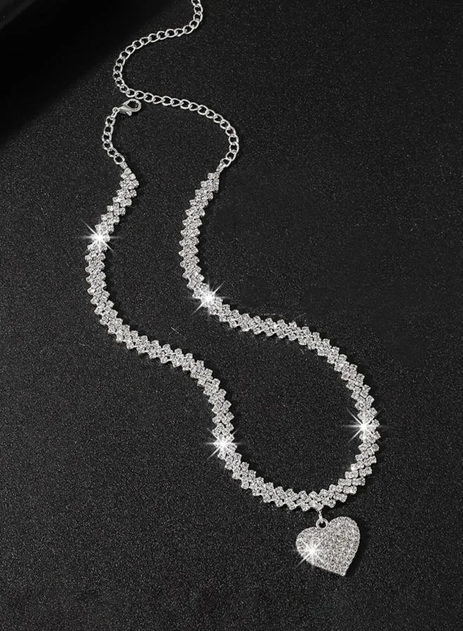 Take Two Sparkling Silver Heart Pendant Necklace