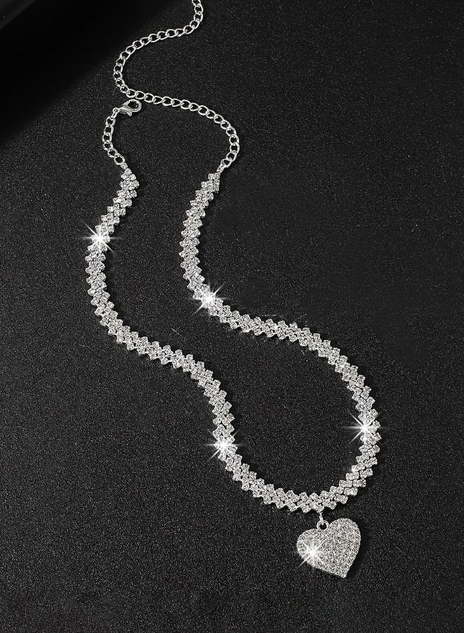Take Two Sparkling Silver Heart Pendant Necklace - Image 2