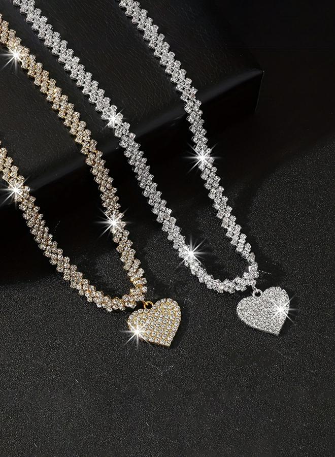 Take Two Sparkling Silver Heart Pendant Necklace - Image 3