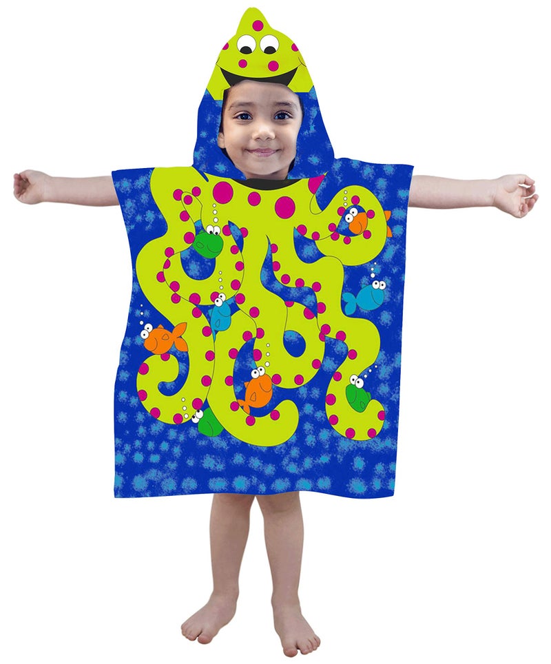 Meroo Kid's Printed Hooded Poncho Cotton Bath/Pool/Beach Towel (Blue) - Image 1